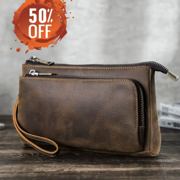 Genuine Leather Tech Clutch - Ultimate 5-Pocket NomadCharge™ Long Wallet