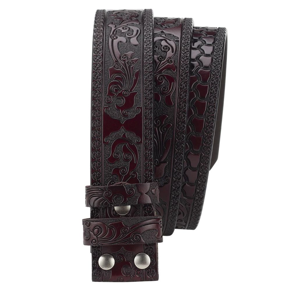 TrailFlora™ 3.8cm Vintage Embossed Split Leather Belt Strap – No-Buckle Floral Design for Men & Women 4