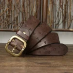 IronHide™ Embossed Genuine Leather Belt for Men – 3.8cm Wide Cowhide Strap with Solid Copper Buckle 6