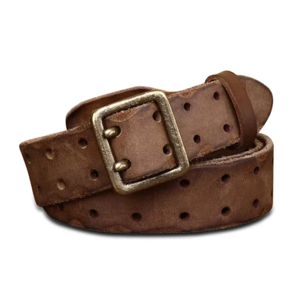 ForgeCrest™ Retro Copper Double Pin Buckle Belt – 100% Pure Cowhide Leather 3.8cm Unisex Jeans Belt 1