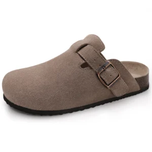Unisex Genuine Suede Clogs with Cork Footbed – Comfort Slip-On Mules 2