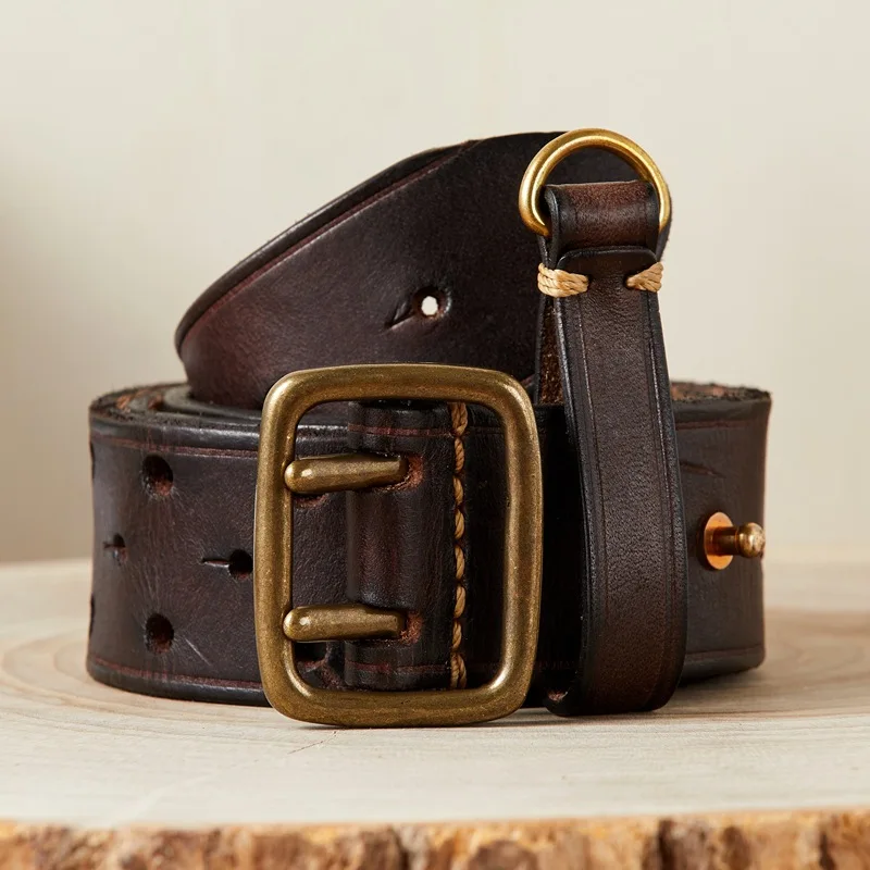IronRidge™ 3.8CM Double Pin Buckle Belt – 100% Pure Cowhide Leather Men’s Luxury Thick Jeans Waistband 3