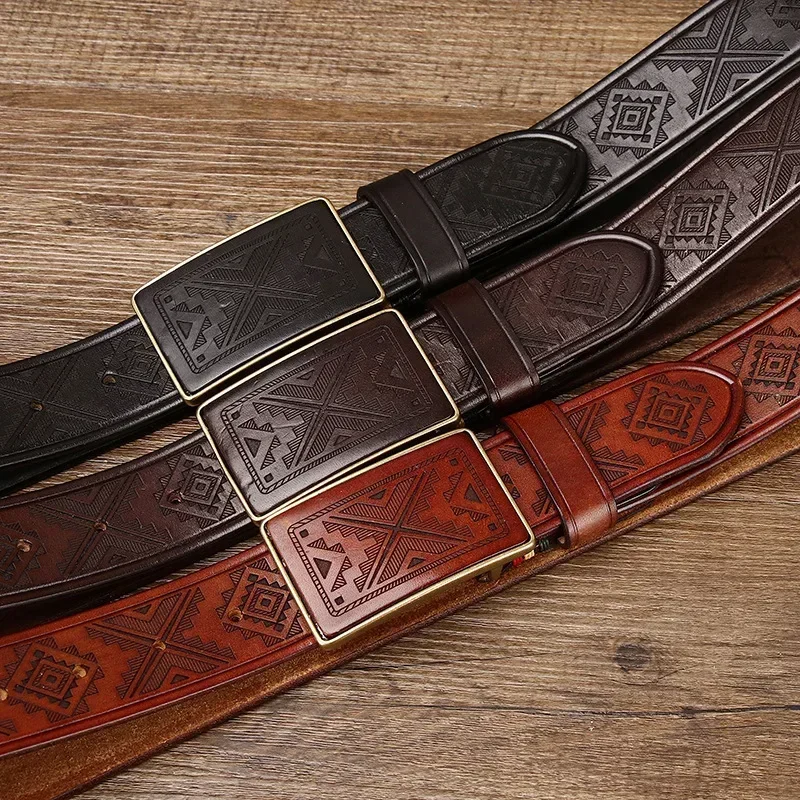 StreetGeo™ Geometric Cowhide Belt - Bold 3.8cm Cowboy Genuine Belt 3