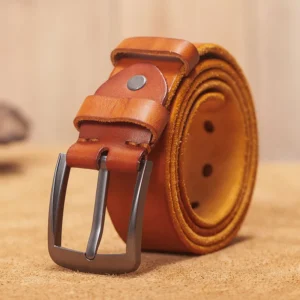 HeritageCraft™ Retro Men Genuine Leather Belt – 3.8cm Wide Cowskin Strap with Classic Metal Pin Buckle 1