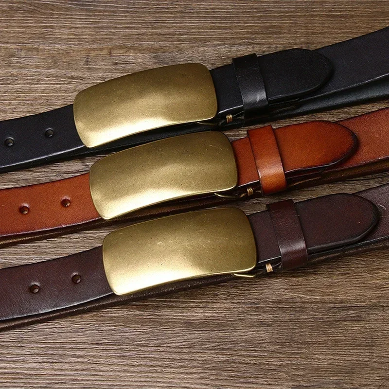 RegalEdge™ 3.3cm Premium Cowskin Leather Belt – Luxury Men’s Smooth Brass Buckle Strap 4