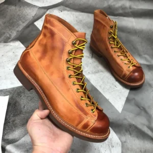 Men’s Handmade Cowhide Leather Retro Motorcycle Boots – Ankle High, Retro Style, Waterproof, Steel Sole 1