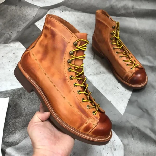 Men’s Handmade Cowhide Leather Retro Motorcycle Boots – Ankle High, Retro Style, Waterproof, Steel Sole 1