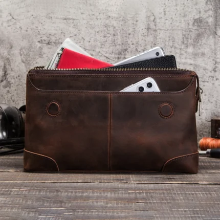 Luxury Unisex Genuine Leather CaféPort™ Vintage Cowhide Tech Clutch 1