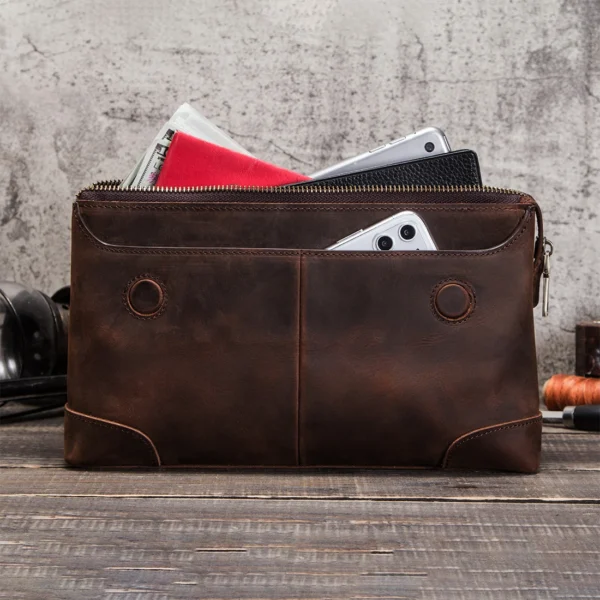Luxury Unisex Genuine Leather CaféPort™ Vintage Cowhide Tech Clutch 1