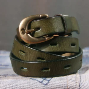BellaForge™ 100% Cowhide Ultra-Slim Leather Belt – 1.7cm Retro Handmade Casual Strap with Solid Brass Copper Buckle 1