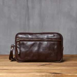 HeritWave™ Vintage Genuine Leather Zip Wallet – Timeless Unisex Cowhide Clutch with Phone Pocket & Wrist Wrap 1