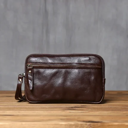 HeritWave™ Vintage Genuine Leather Zip Wallet – Timeless Unisex Cowhide Clutch with Phone Pocket & Wrist Wrap 1