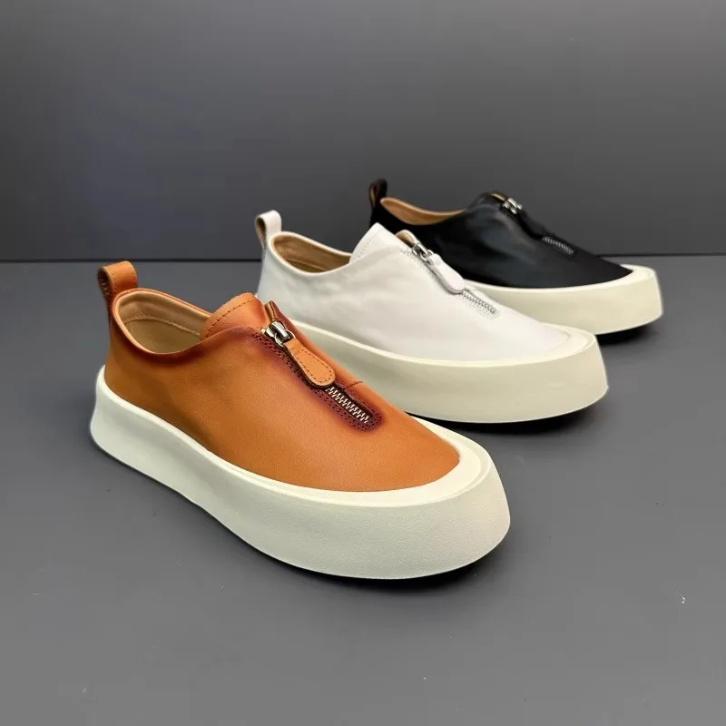 UrbanRise™ Zipper Platform Loafers – Men’s Vintage Leather Skate-Style Sneakers 10