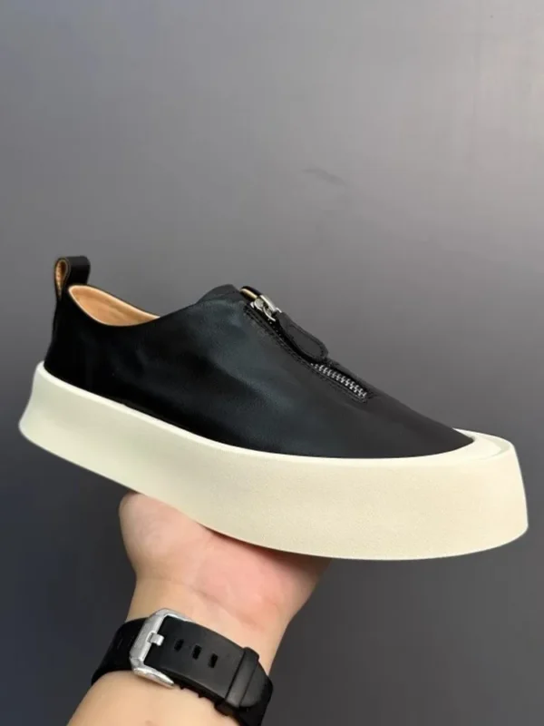 UrbanRise™ Zipper Platform Loafers – Men’s Vintage Leather Skate-Style Sneakers 1