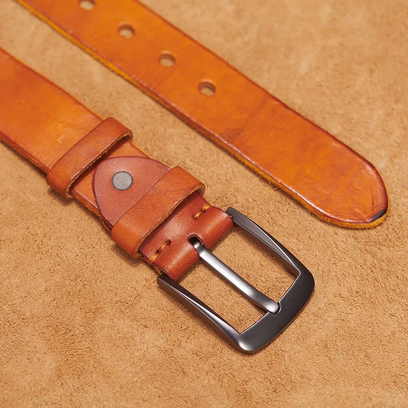 HeritageCraft™ Retro Men Genuine Leather Belt – 3.8cm Wide Cowskin Strap with Classic Metal Pin Buckle 5