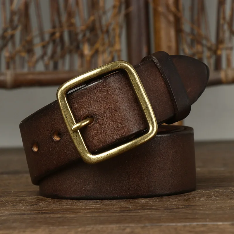 IronStitch™ 3.8cm Wide Vintage Leather Belt for Men – 100% Genuine Cowhide with Copper Pin Buckle 3