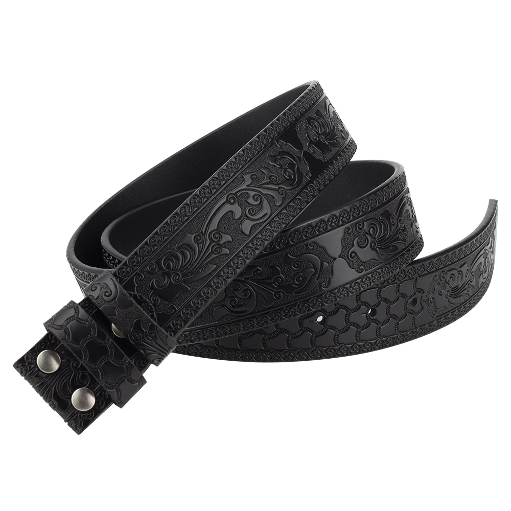 TrailFlora™ 3.8cm Vintage Embossed Split Leather Belt Strap – No-Buckle Floral Design for Men & Women 6