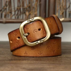 IronHide™ Embossed Genuine Leather Belt for Men – 3.8cm Wide Cowhide Strap with Solid Copper Buckle 1