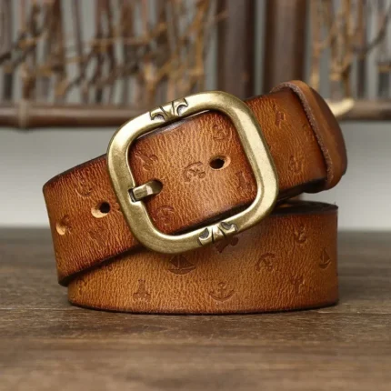 IronHide™ Embossed Genuine Leather Belt for Men – 3.8cm Wide Cowhide Strap with Solid Copper Buckle 1