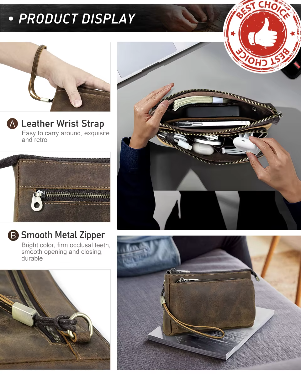 Genuine Leather Tech Clutch - Ultimate 5-Pocket NomadCharge™ Long Wallet 17