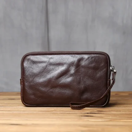 HeritWave™ Vintage Genuine Leather Zip Wallet – Timeless Unisex Cowhide Clutch with Phone Pocket & Wrist Wrap 2