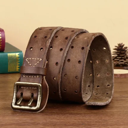 ForgeCrest™ Retro Copper Double Pin Buckle Belt – 100% Pure Cowhide Leather 3.8cm Unisex Jeans Belt 2