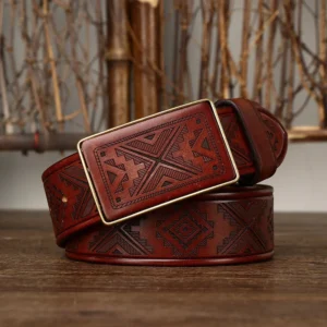 StreetGeo™ Geometric Cowhide Belt - Bold 3.8cm Cowboy Genuine Belt 19