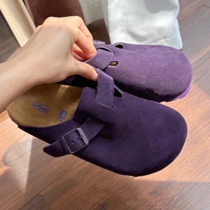 VelviStep™ Retro Purple Thick-Soled Suede Mules – Women's Closed-Toe Plush Lined Slip-On Slippers for Indoor & Outdoor Wear 2