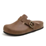 Vintage Brown Crazy Horse Leather Mules - Men's Adjustable Slide-On Shoes 6