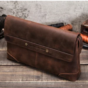 Luxury Unisex Genuine Leather CaféPort™ Vintage Cowhide Tech Clutch 9