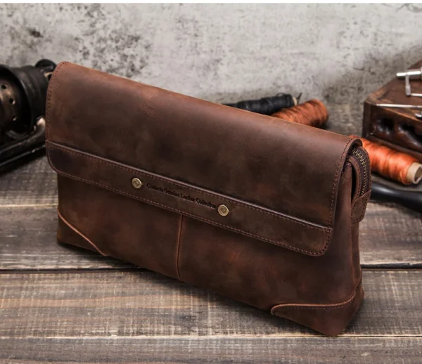 Luxury Unisex Genuine Leather CaféPort™ Vintage Cowhide Tech Clutch 9