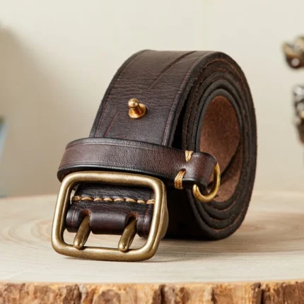 IronRidge™ 3.8CM Double Pin Buckle Belt – 100% Pure Cowhide Leather Men’s Luxury Thick Jeans Waistband 2