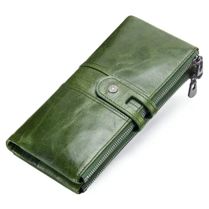 VaultCraft™ Men’s Genuine Leather Clutch Wallet – Vintage Long Zipper Purse with Card Holder & Phone Pocket 11