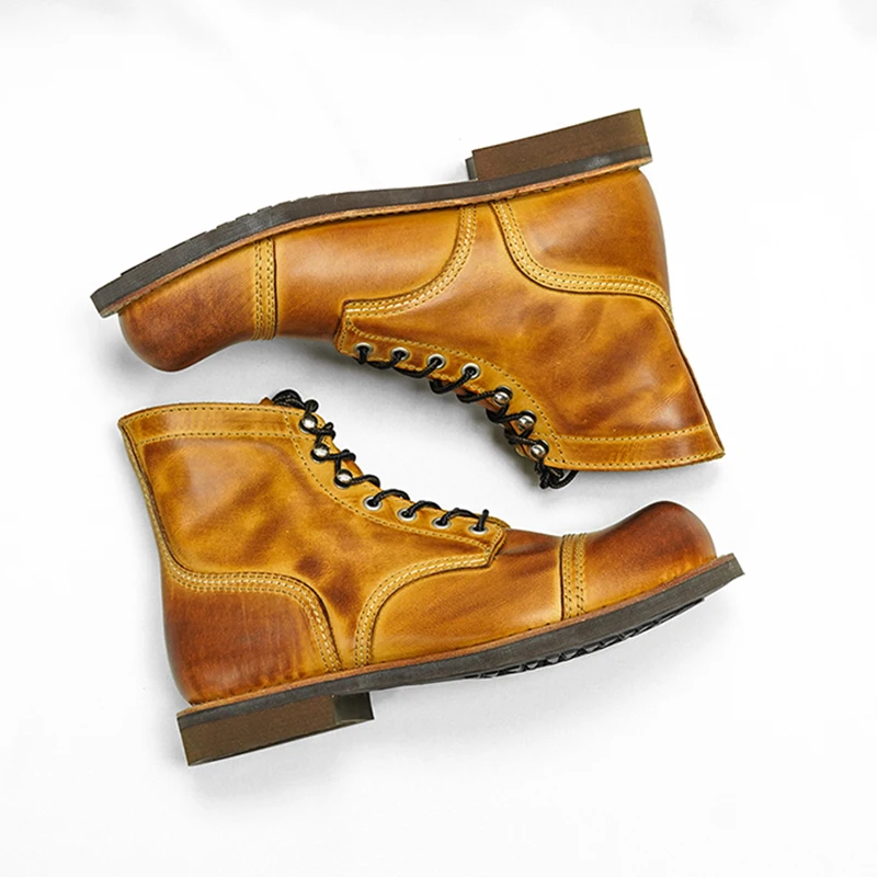 Genuine Leather 8111 Red Punk Heritage Boots – Handmade Cowhide Motorcycle Boots for Men 40