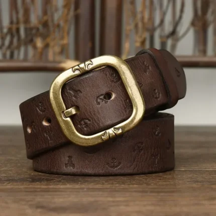IronHide™ Embossed Genuine Leather Belt for Men – 3.8cm Wide Cowhide Strap with Solid Copper Buckle 2