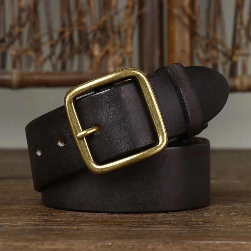 IronStitch™ 3.8cm Wide Vintage Leather Belt for Men – 100% Genuine Cowhide with Copper Pin Buckle 4