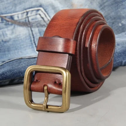 ForgeCraft™ 3.8cm Cowhide Handmade Leather Belt for Men – Retro Copper Buckle Soft Jeans Belt 2