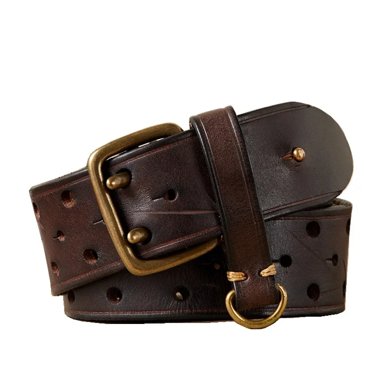 IronRidge™ 3.8CM Double Pin Buckle Belt – 100% Pure Cowhide Leather Belt Men’s Luxury Thick Jeans Waistband 1