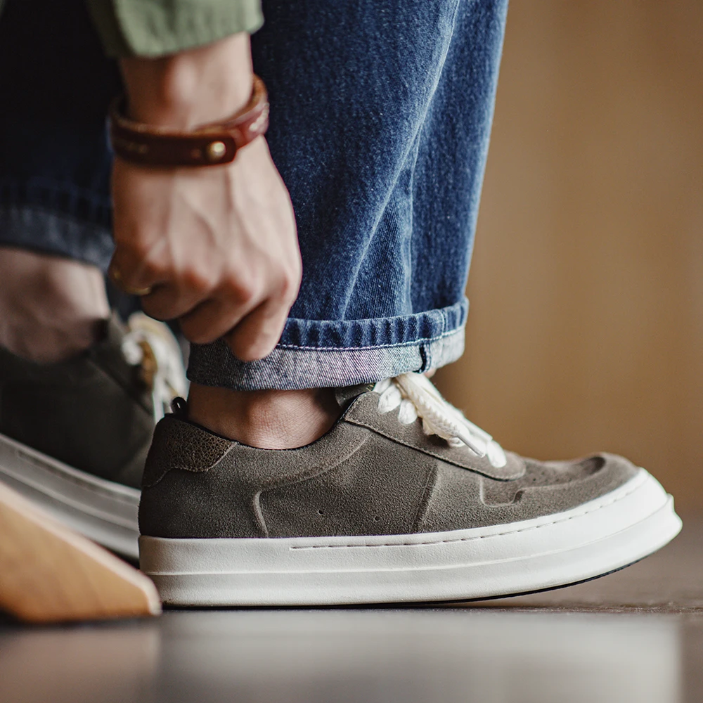 Vintage Men's Low Top Leather Sneakers – Height-Increasing Casual Green Board Shoes 4