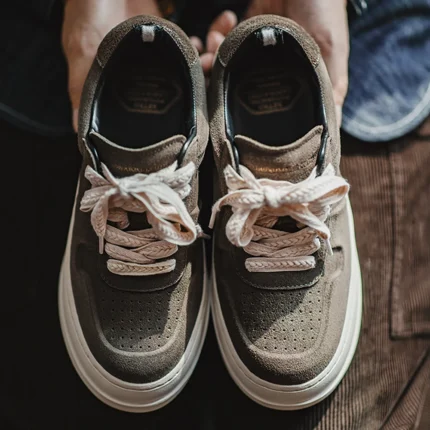 Vintage Men's Low Top Leather Sneakers – Height-Increasing Casual Green Board Shoes 2
