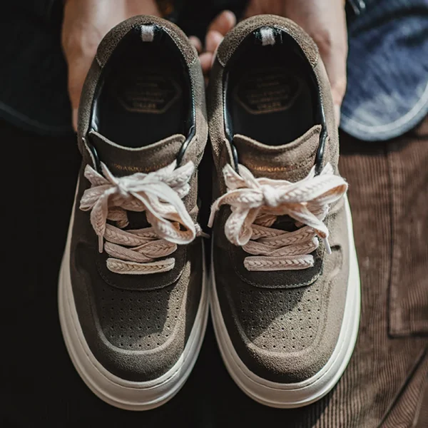 Vintage Men's Low Top Leather Sneakers – Height-Increasing Casual Green Board Shoes 2