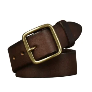 IronStitch™ 3.8cm Wide Vintage Leather Belt for Men – 100% Genuine Cowhide with Copper Pin Buckle 1
