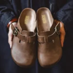 Vintage Brown Crazy Horse Leather Mules - Men's Adjustable Slide-On Shoes 1