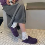 VelviStep™ Retro Purple Thick-Soled Suede Mules – Women's Closed-Toe Plush Lined Slip-On Slippers for Indoor & Outdoor Wear 4