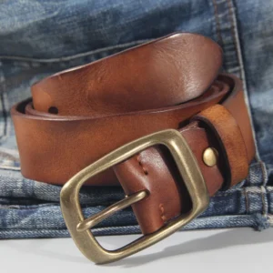 TitanCraft™ 3.3cm Vintage Handmade Cowhide Belt – 100% Genuine Leather with Retro Copper Buckle 1