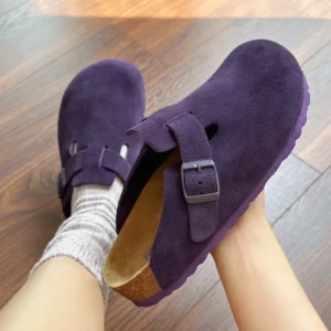 VelviStep™ Retro Purple Thick-Soled Suede Mules – Women's Closed-Toe Plush Lined Slip-On Slippers for Indoor & Outdoor Wear 1