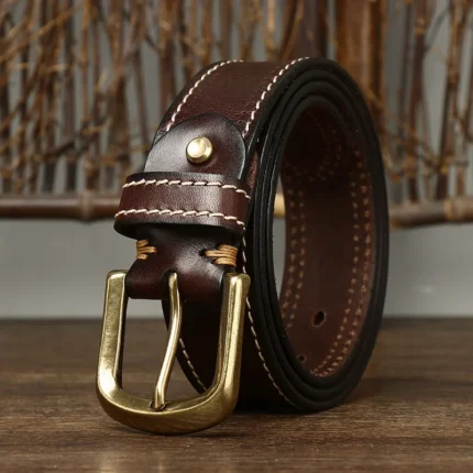UrbanForge™ Korean Vintage Leather Belt for Men – 3.8CM Pure Cowhide with Brass Buckle, Handmade Fancy Retro Jeans Strap 2
