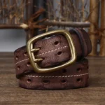 IronWard™ 3.8cm Vintage Double-Prong Cowhide Belt for Men – Handmade Heavy-Duty Jeans Strap in Brown 1