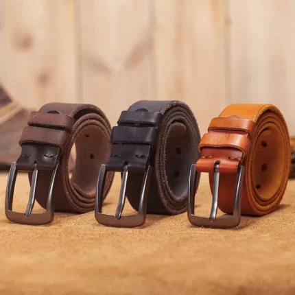 HeritageCraft™ Retro Men Genuine Leather Belt – 3.8cm Wide Cowskin Strap with Classic Metal Pin Buckle 2