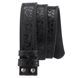 TrailFlora™ 3.8cm Vintage Embossed Leather Belt Strap – No-Buckle Floral Design for Men & Women 1